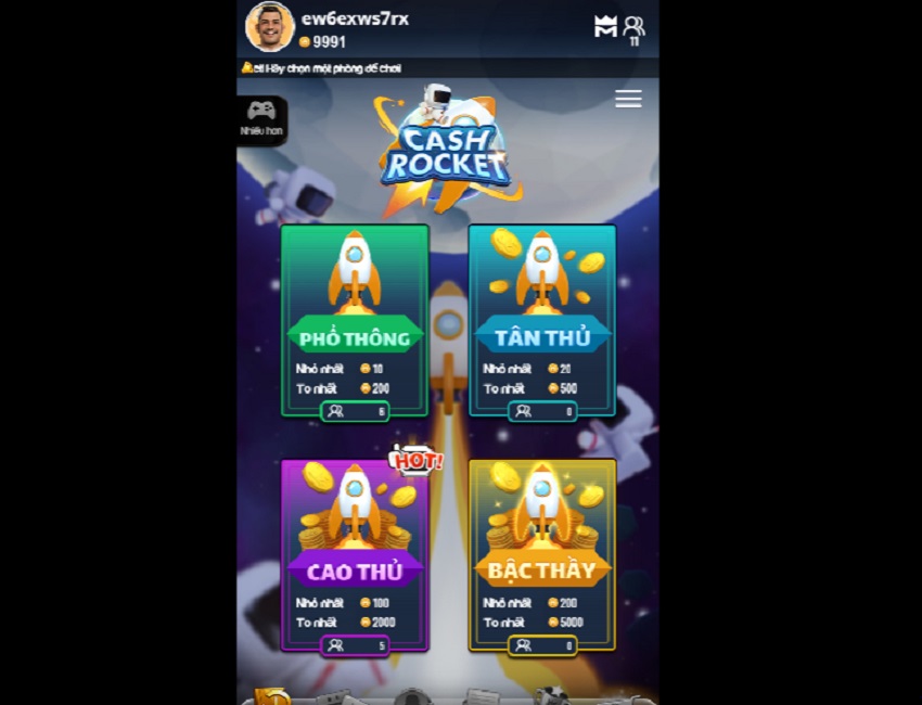 Sảnh cá cược Cash Rocket Vn88 Sanh cuoc trong game Cash Rocket Vn88